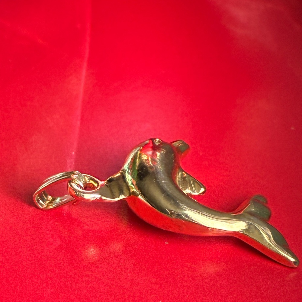 Gold Dolphin Necklace Pendant - Picture 3 of 6